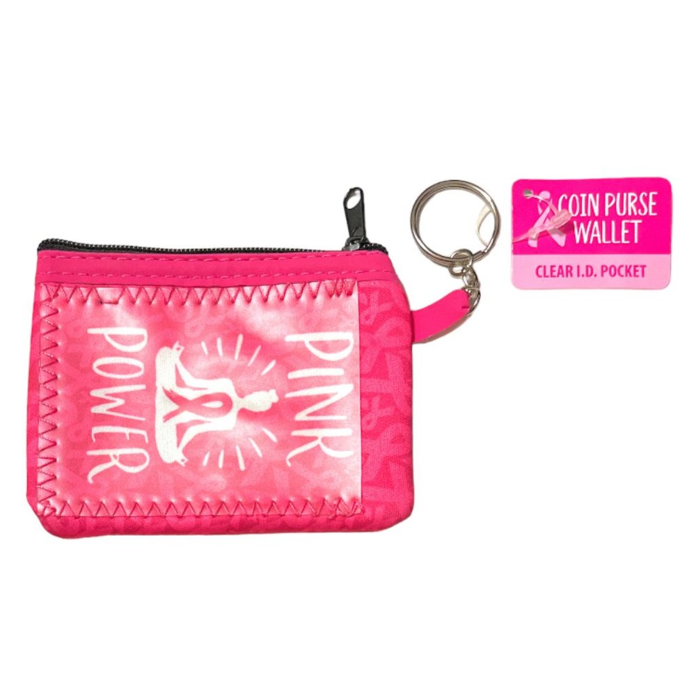 Breast Cancer Awareness Neoprene I.D. Wallet Coin Purse w/ Key Ring